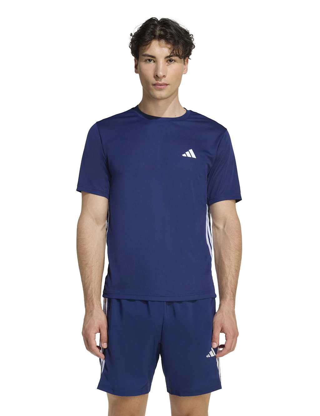 Adidas Men's Essentials Base 3-Stripes Crew Neck T-Shirt - 2XL - Navy