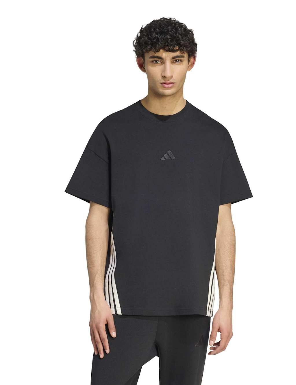 Adidas Men's Kit 3-Stripes Loose Pure Cotton T-Shirt - S - Black