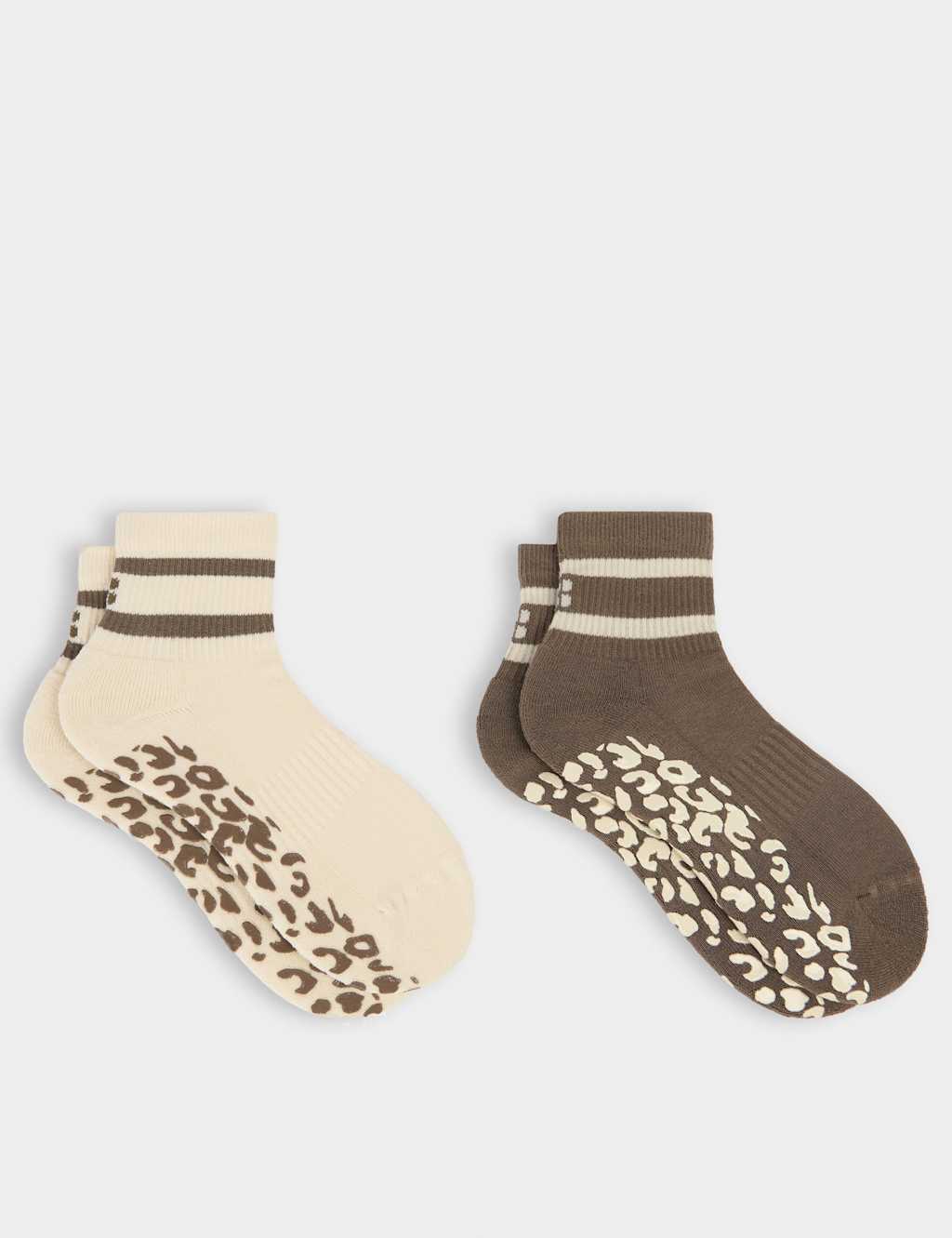 Sweaty Betty Women's 2 Pack Cotton Rich Animal Print Pilates Socks - Medium-Large - Khaki