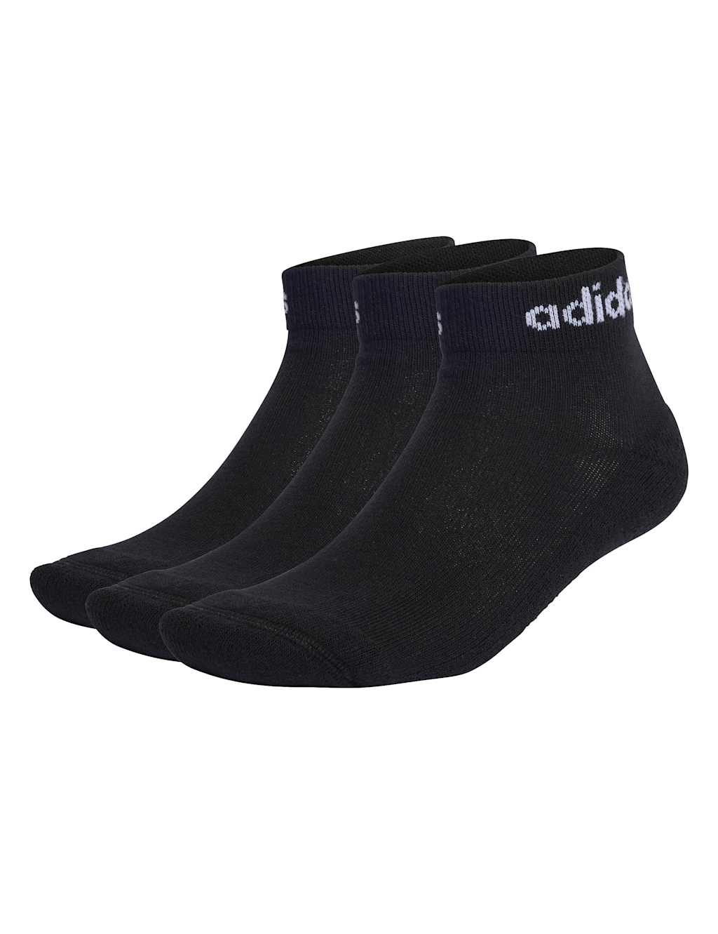 Adidas Women's 3 Pack Linear Cotton Rich Logo Ankle Socks - Small - Black