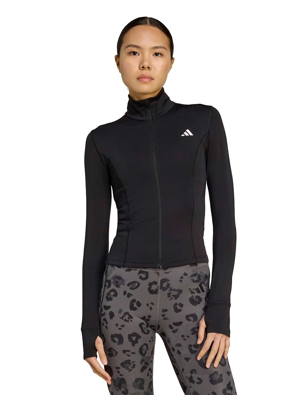Adidas Women's Optime Essentials Zip Up Funnel Neck Jacket - Medium - Black