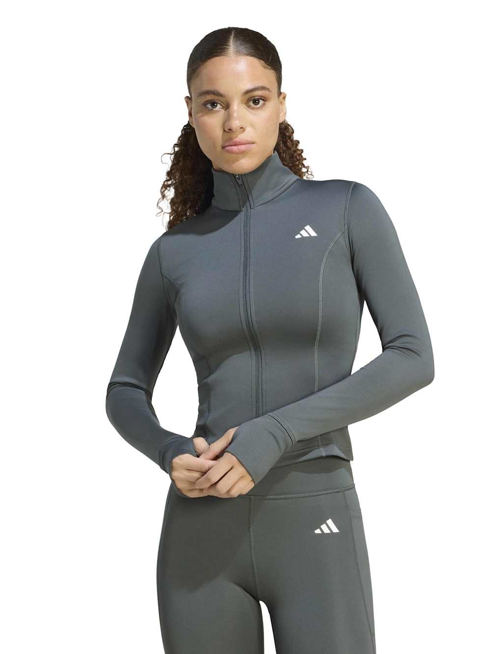 Adidas Women's Optime Essentials Zip Up Jacket - Small - Dark Green