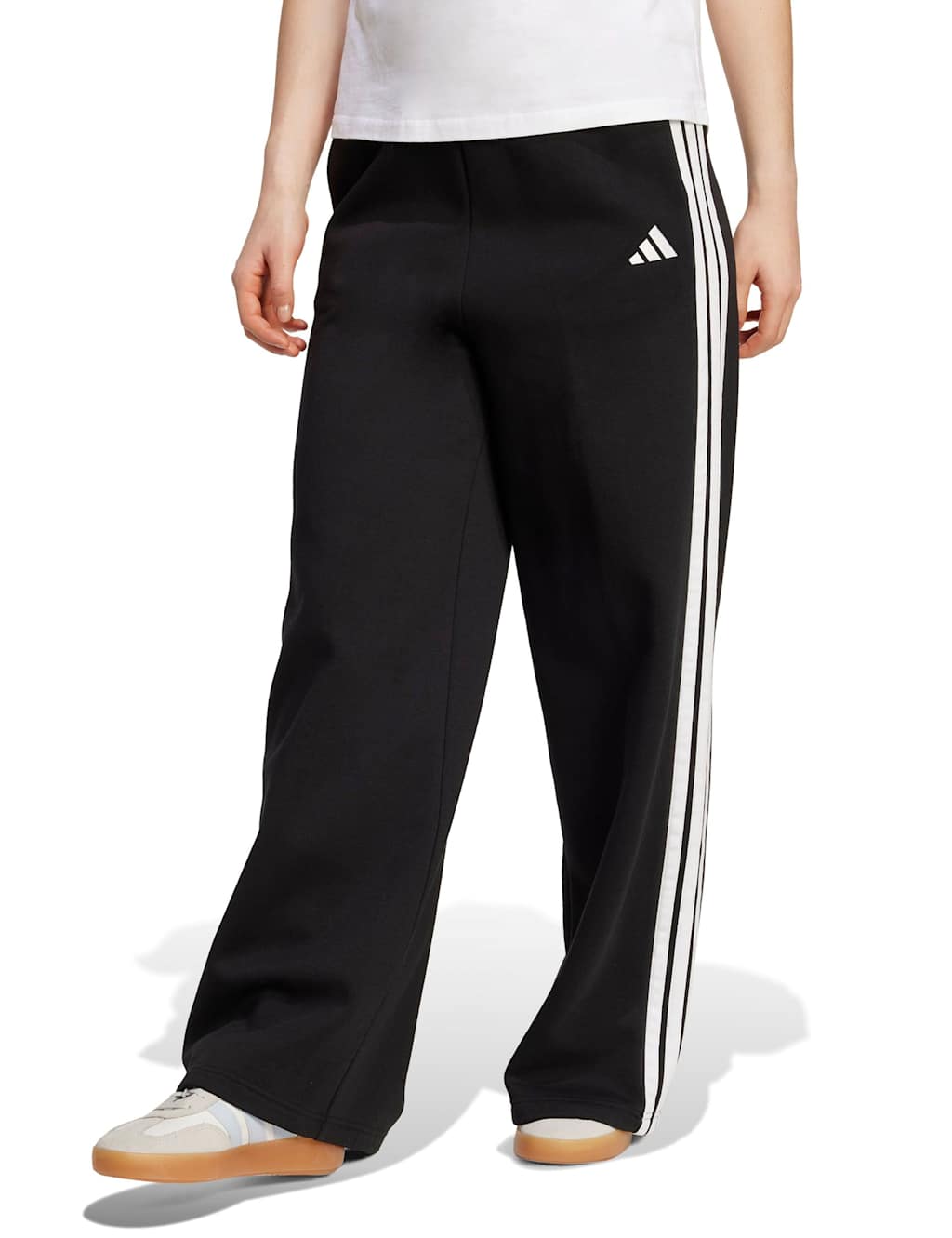 Adidas Women's 3-Stripes Fleece Wide Leg Joggers - Small - Black