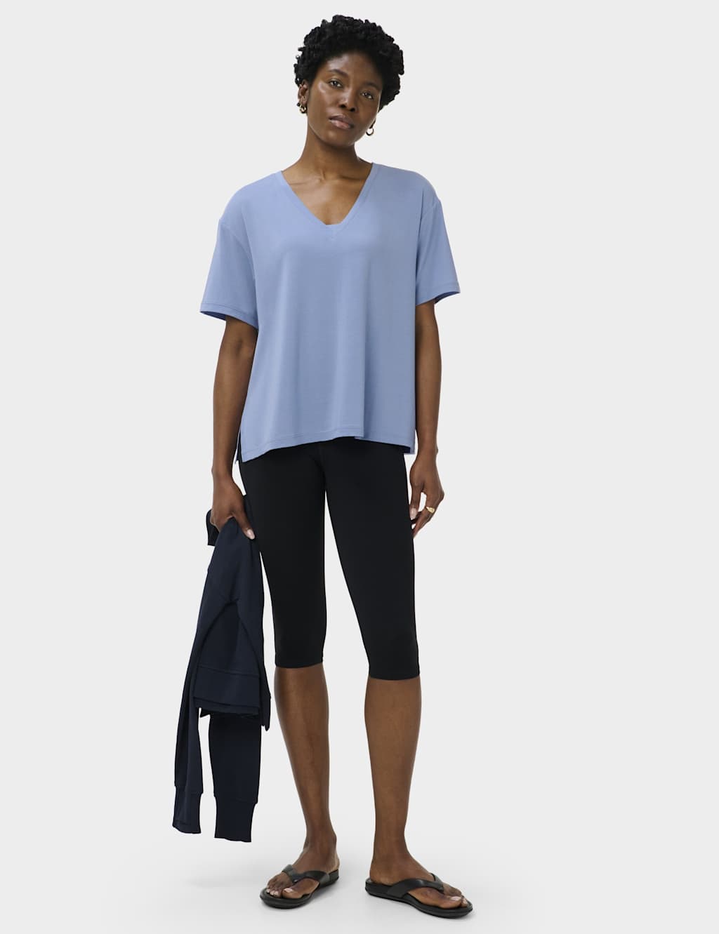 Sweaty Betty Women's Soft Flow Studio V-Neck Relaxed T-Shirt - Large - Blue Denim