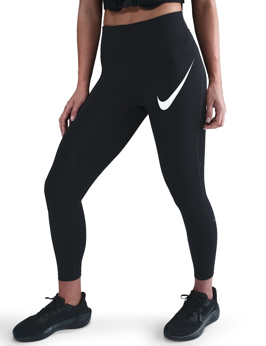 Nike Women's Tempo Swoosh Run High Waisted 7/8 Leggings - Large - Black - Available at M&S