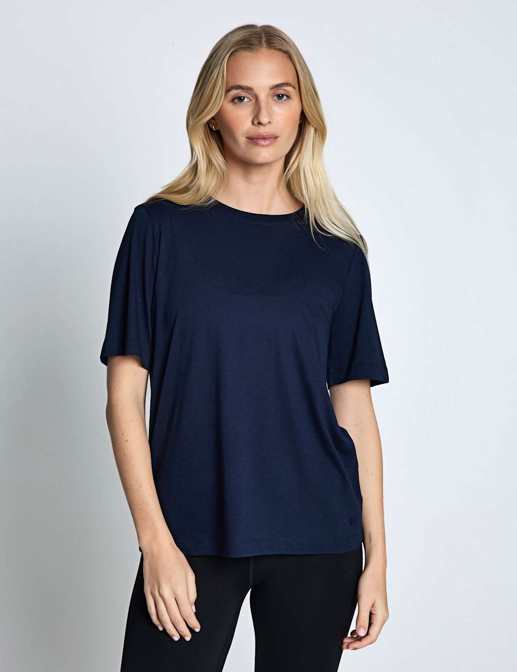 Sweaty Betty Essential Cotton Rich Crew Neck T-Shirt - Large - Navy