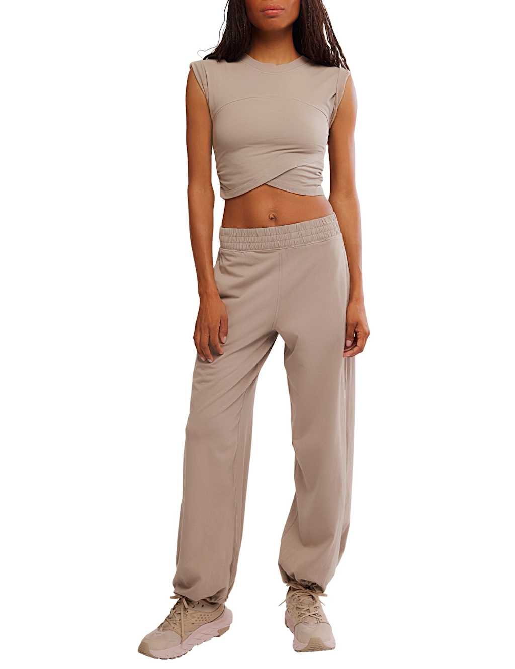 Fp Movement Women's 2 Piece Hot Shot Crossover Top & Joggers Set - Medium - Silver Mix