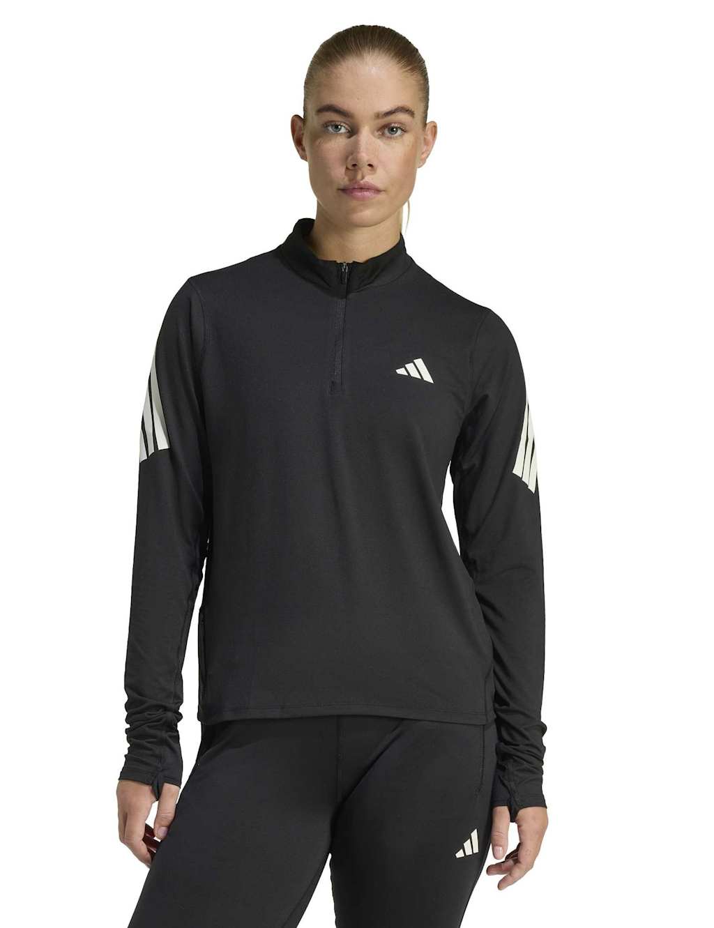 Adidas Women's Iconic Running Half-Zip Jumper - Extra Small - Black