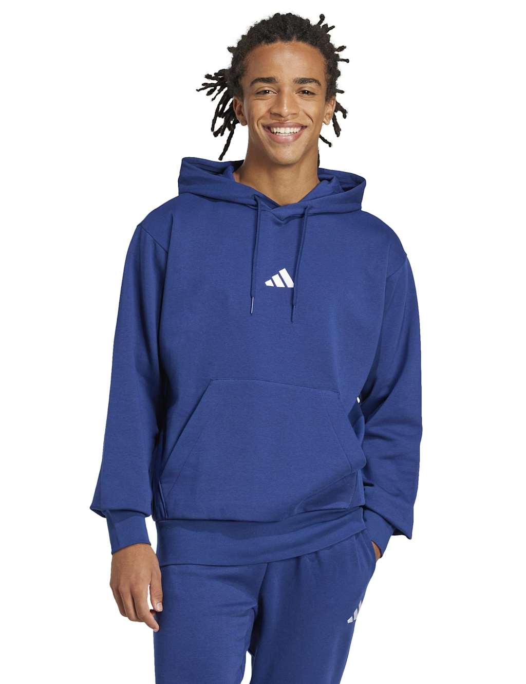 Adidas Men's Essentials Feelcozy Cotton Rich Fleece Hoodie - M - Medium Blue