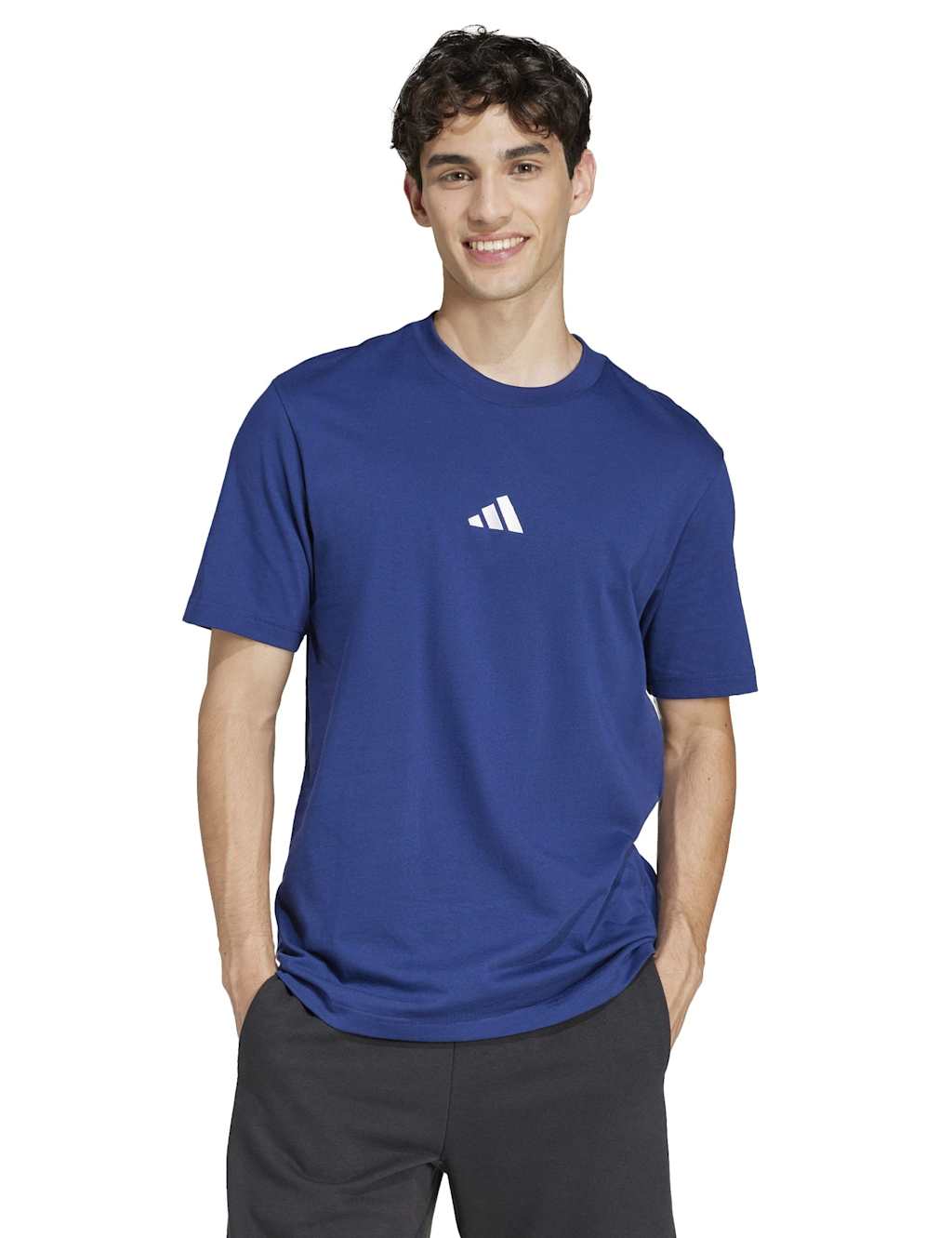 Adidas Men's Essentials Small Logo Pure Cotton T-Shirt - M - Dark Blue