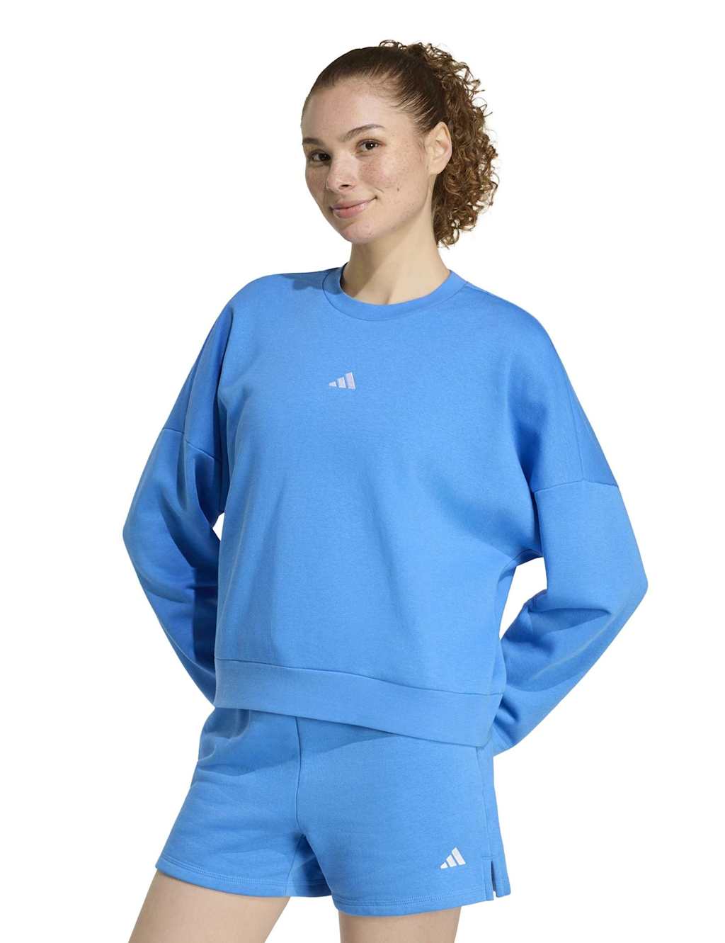 Adidas Women's Feelcozy Round Neck Oversized Sweatshirt - Extra Small - Blue