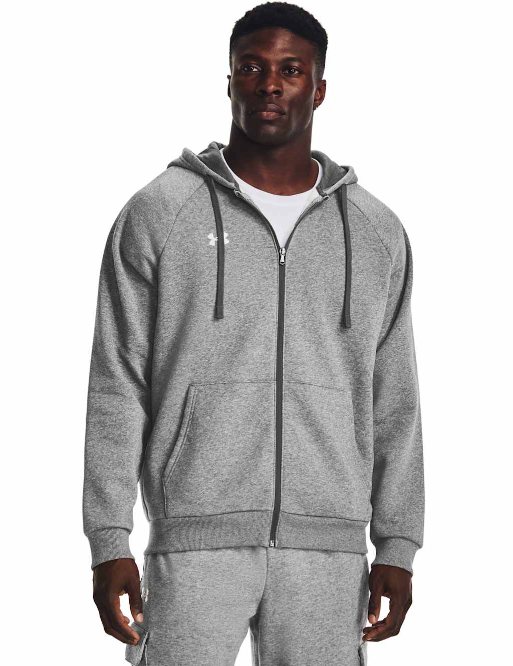 Under Armour Men's Rival Fleece Cotton Rich Zip Up Hoodie - L - Light Grey