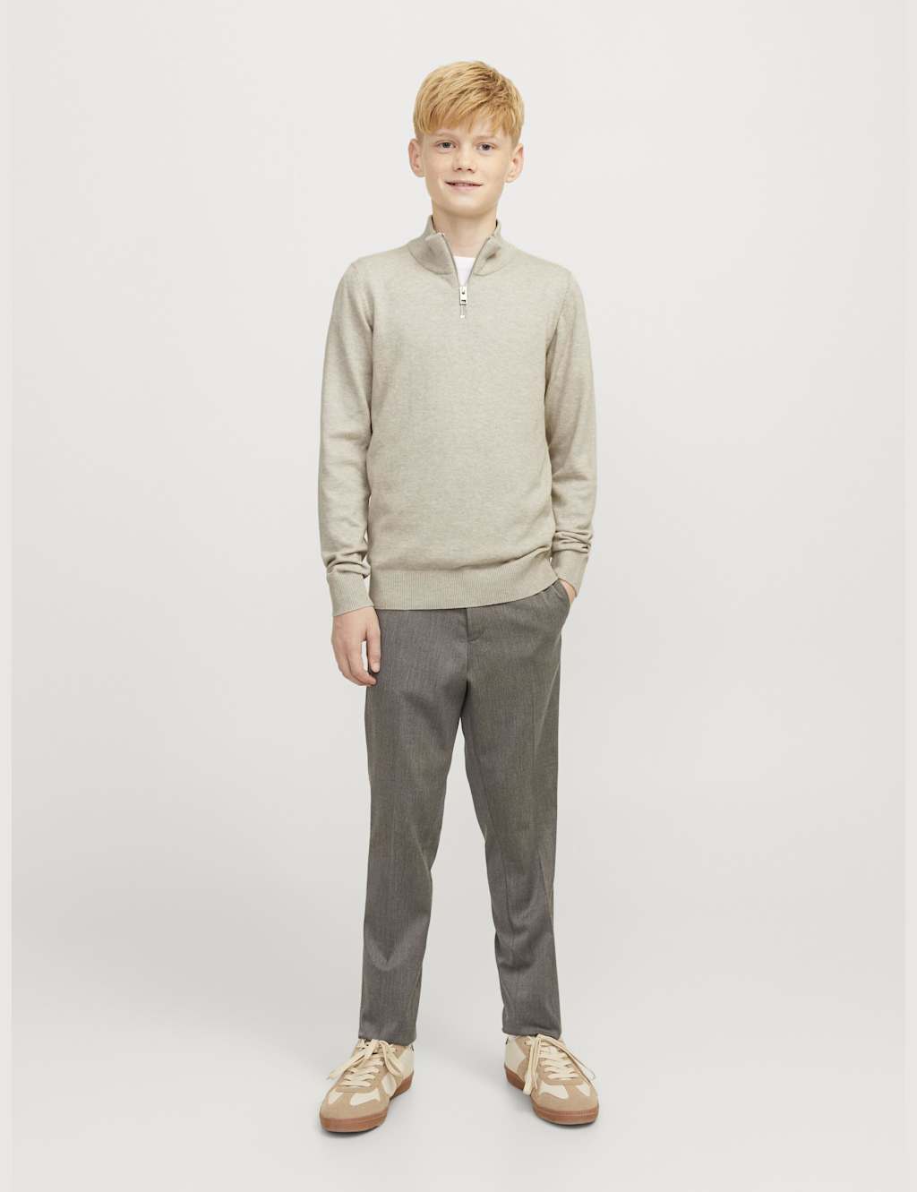 Jack & Jones Junior Boys Cotton Rich Half Zip Knitted Sweatshirt (8-16 Yrs) - 12y - Beige, Navy,Beige,Black