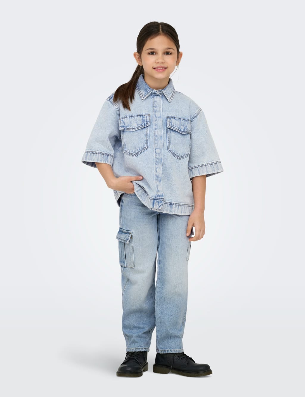 Kids Only Girls Relaxed Denim Cargo Jeans (8-14 Yrs) - 13y - Blue Denim, Blue Denim