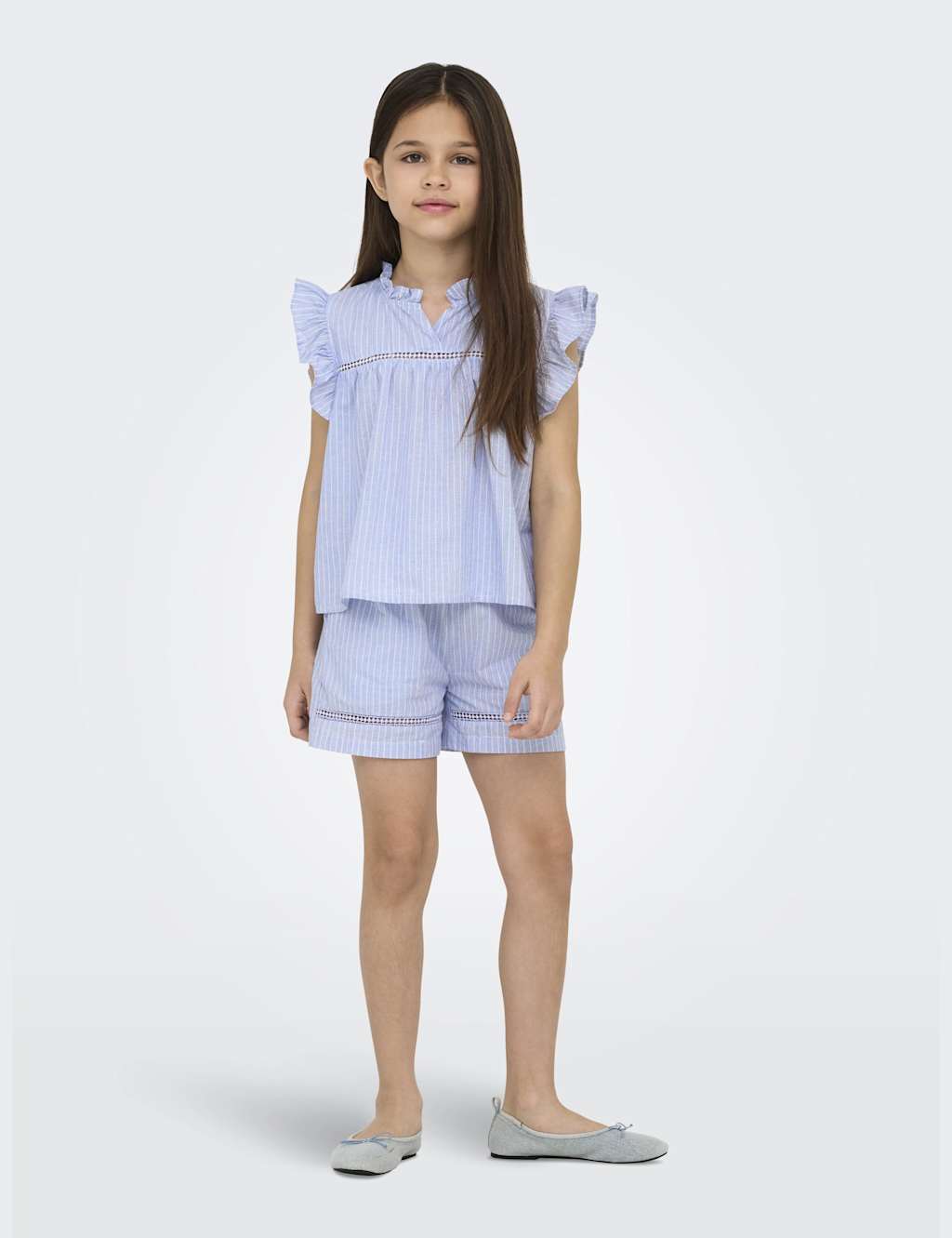 Kids Only Girls Pure Cotton Striped Ruffle Detail Top (8-14 Yrs) - 14y - Blue Mix, Blue Mix