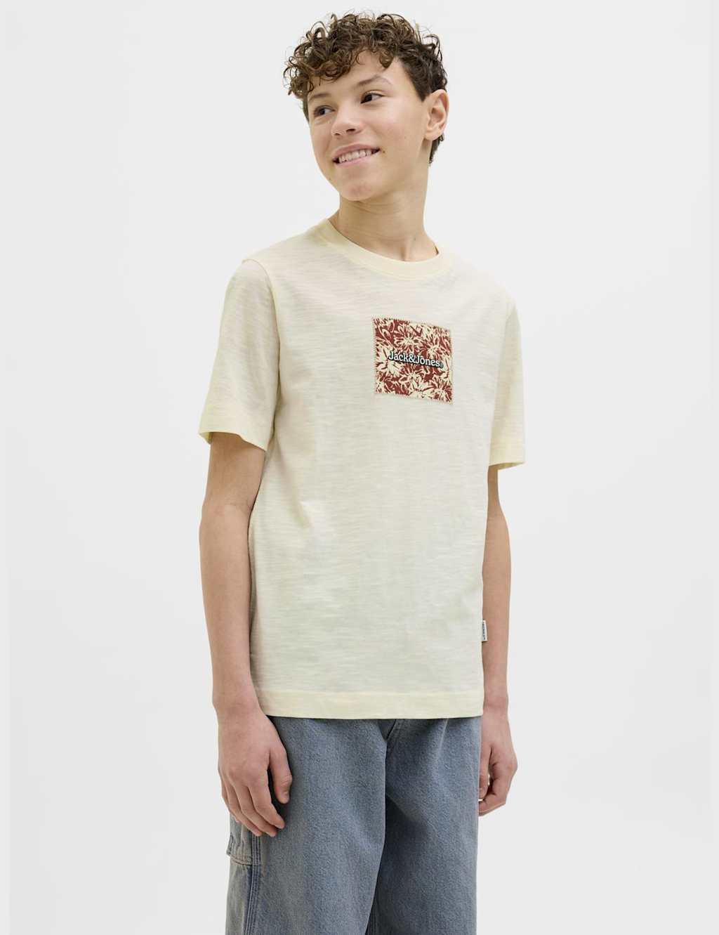 Jack & Jones Junior Boys Pure Cotton Printed T-Shirt (8-16 Yrs) - 12y - Cream Mix, Cream Mix