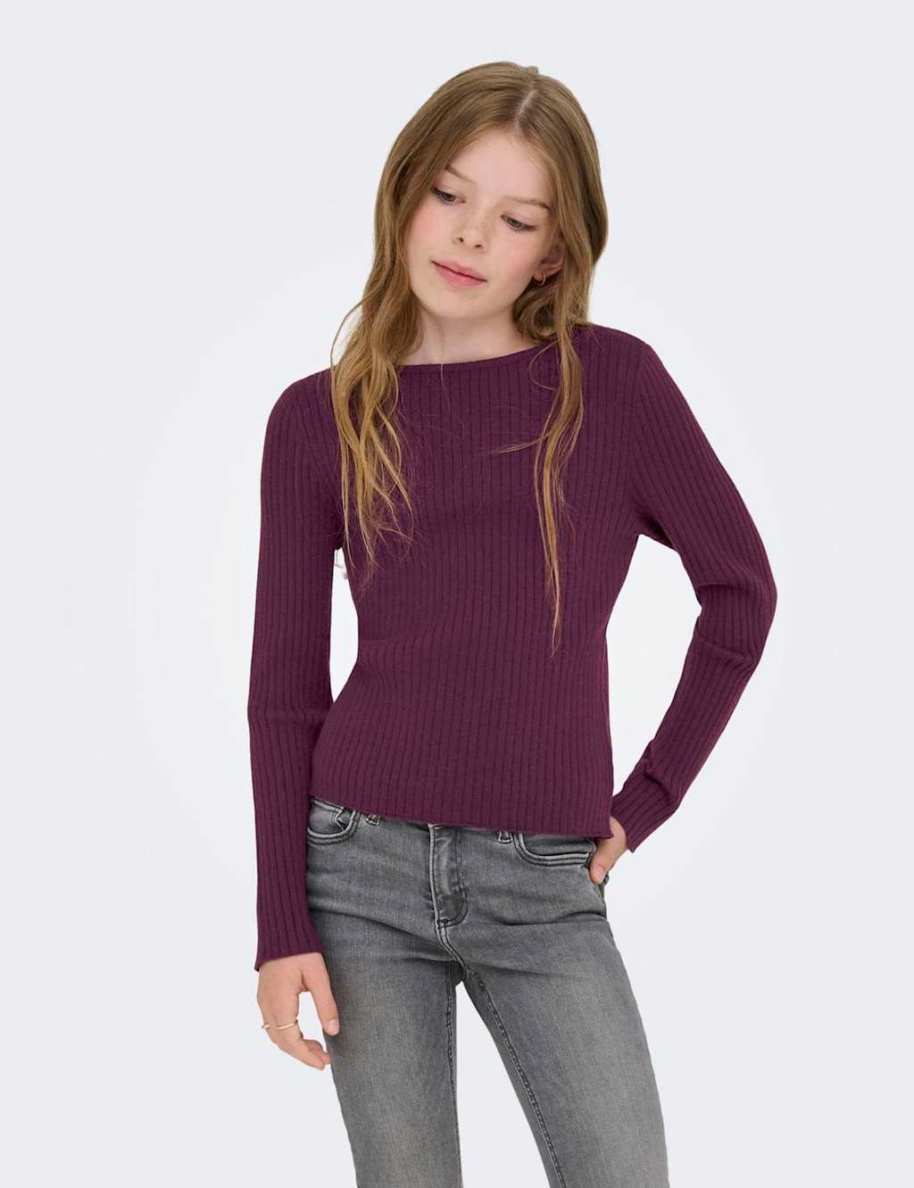 Kids Only Knitted Ribbed Top (7-14 Yrs) Dark Berry