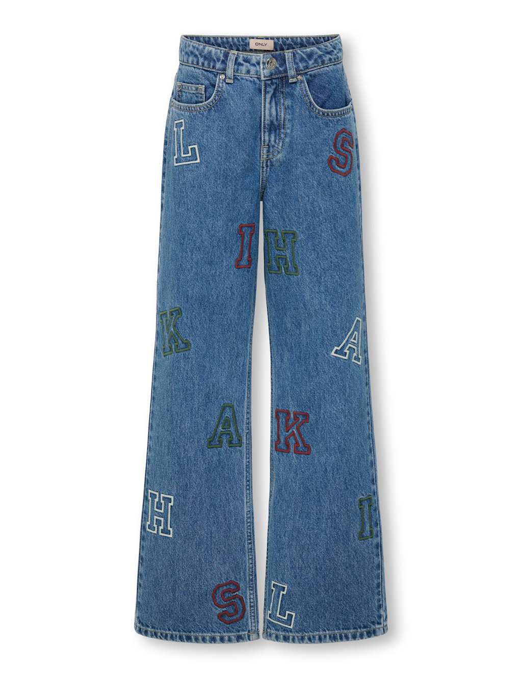 Kids Only Wide Leg Pure Cotton Embroidered Jeans (8-14 Yrs) Medium Blue