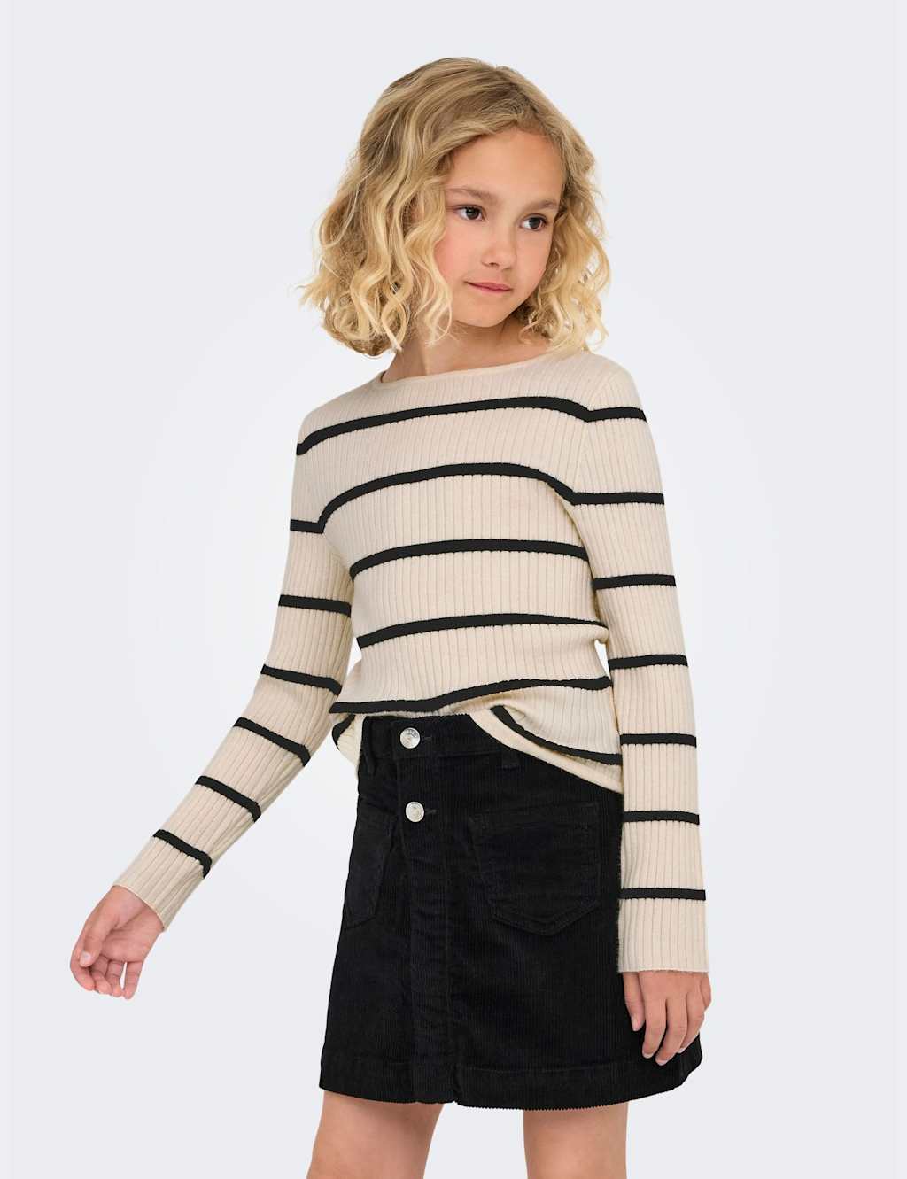 Kids Only Striped Knitted Ribbed Top (7-14 Yrs) White Mix