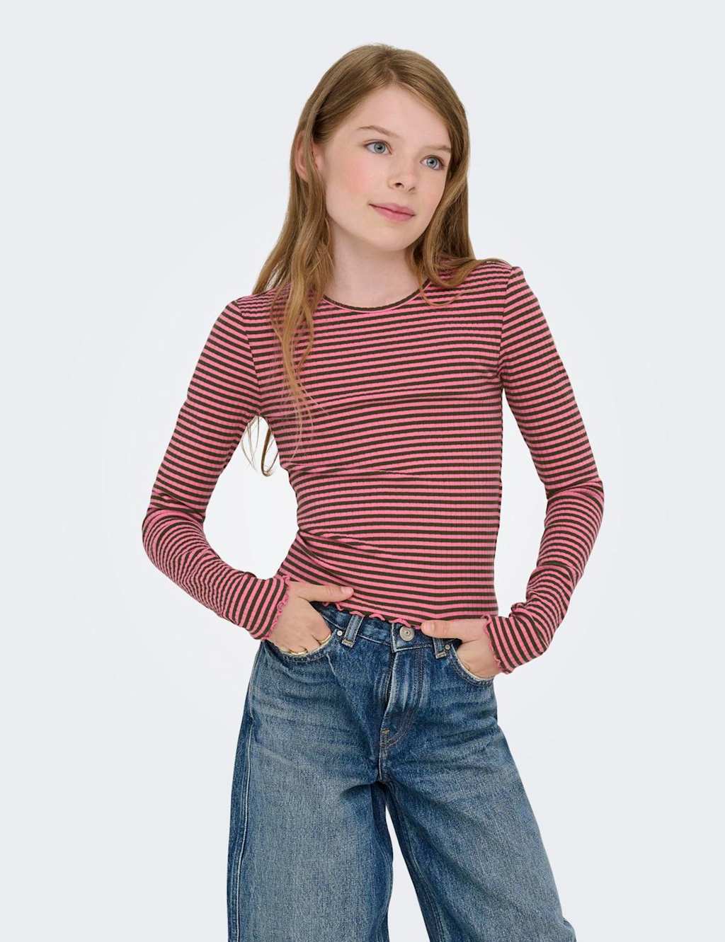 Kids Only Jersey Striped Long Sleeve Top (7-14 Yrs) Pink Mix