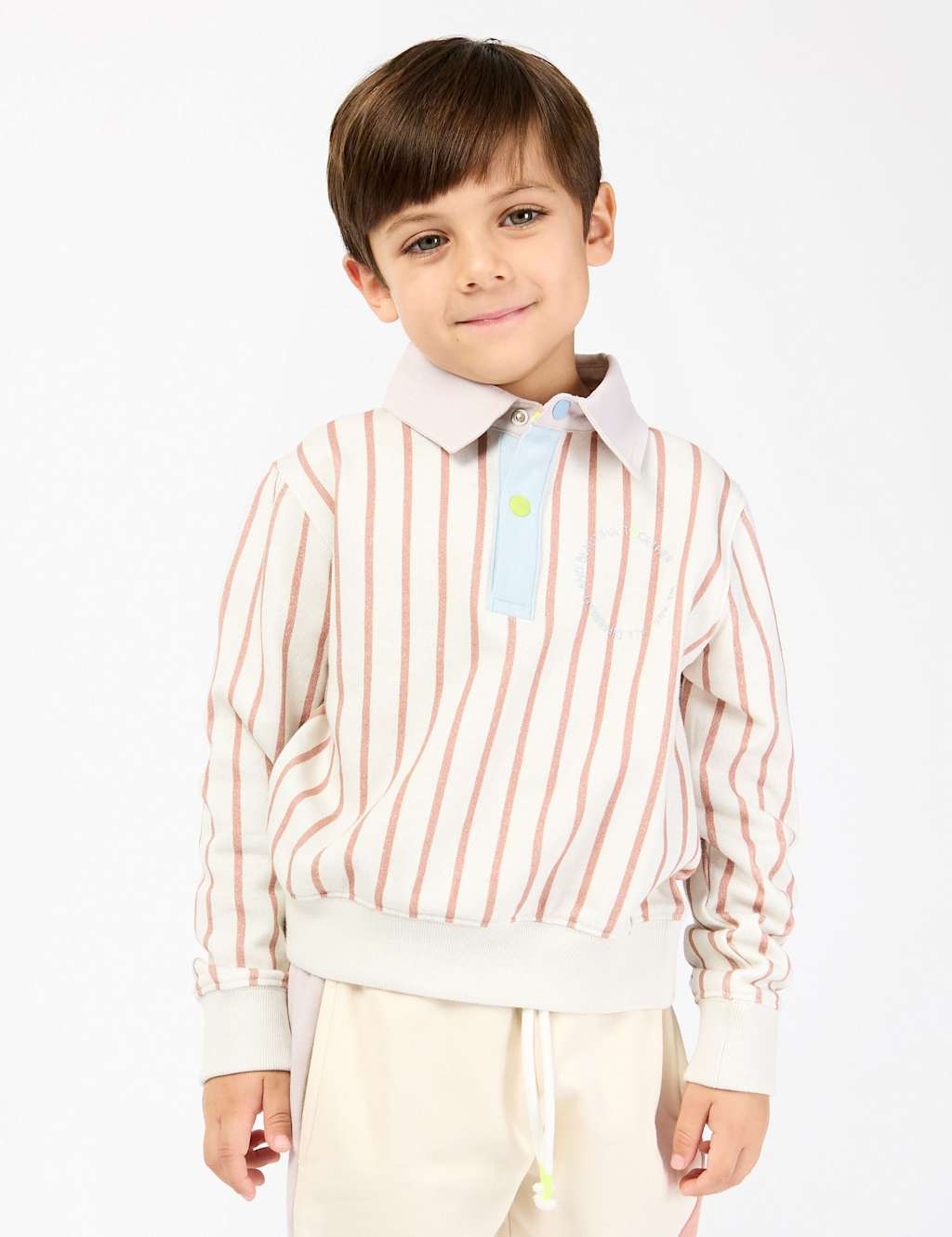 GEN Pure Cotton Striped Rugby Polo Top (2-8 Yrs) White