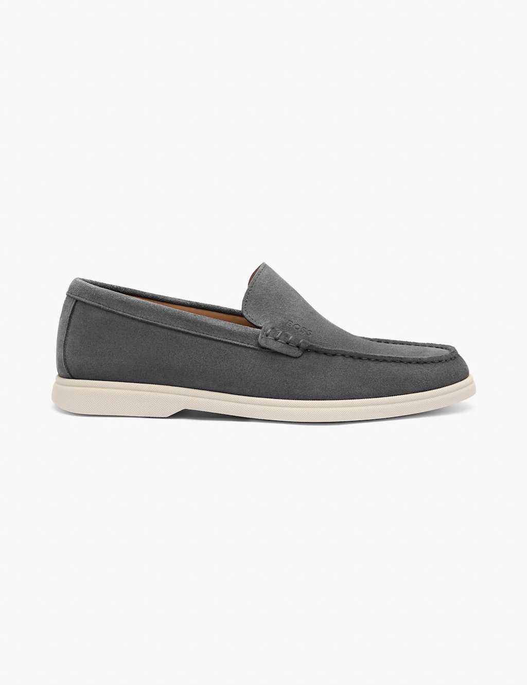 Men's Suede loafers with embossed logo - 9 - Grey - Available at M&S