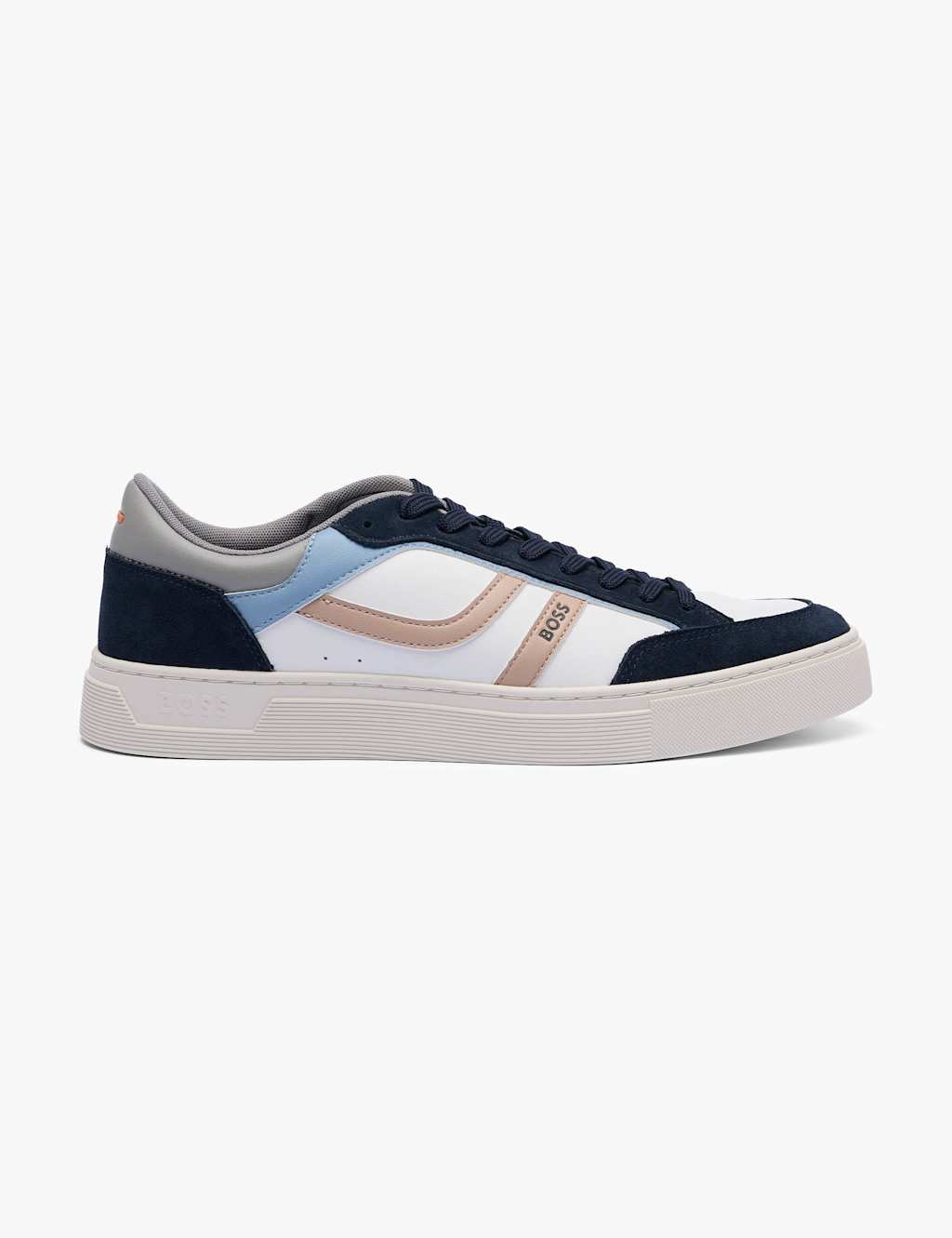 Boss Men's Faux Leather Lace Up Trainers - 8 - Blue Mix - Available at M&S