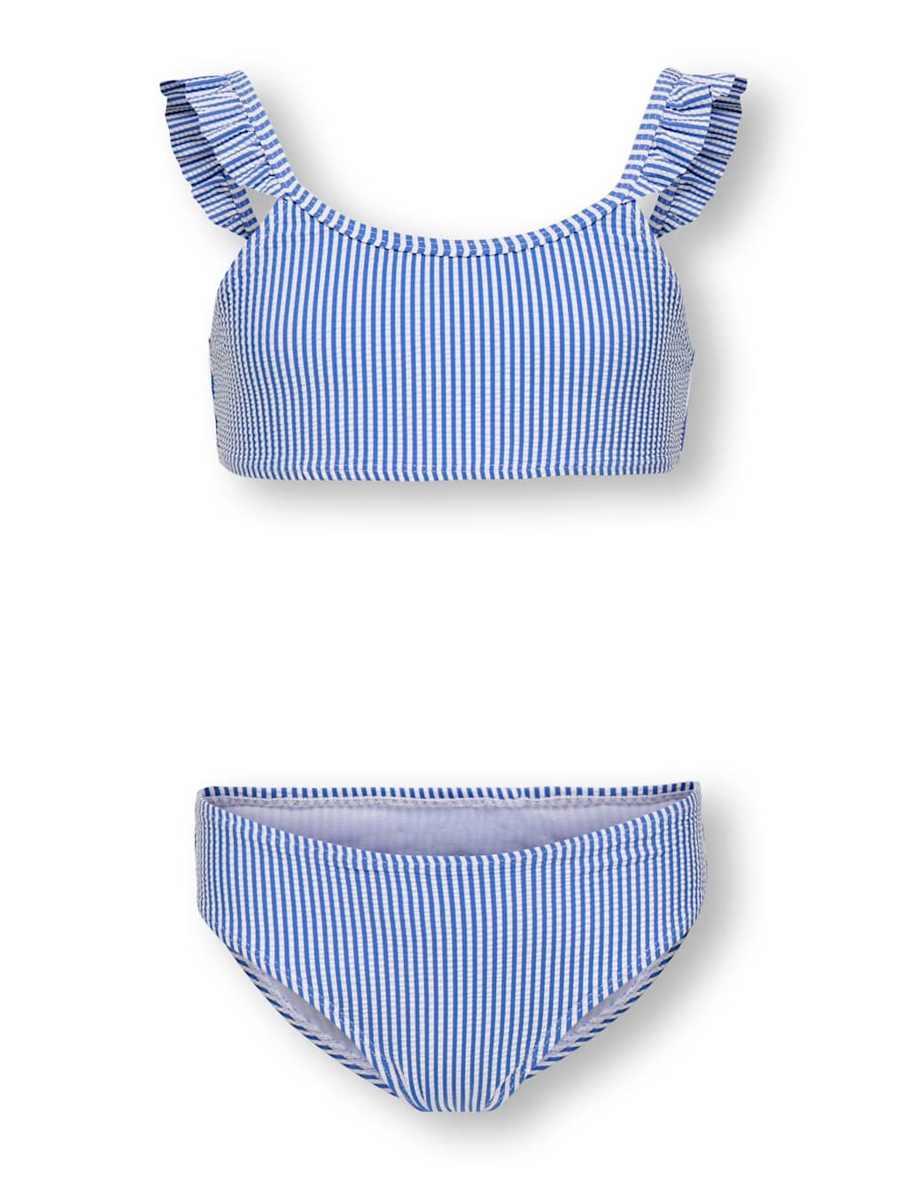 Kids Only Girls Striped Seersucker Frill Shoulder Bikini (7-14 Yrs) - 9-10 Years - Blue Mix - Available at M&S