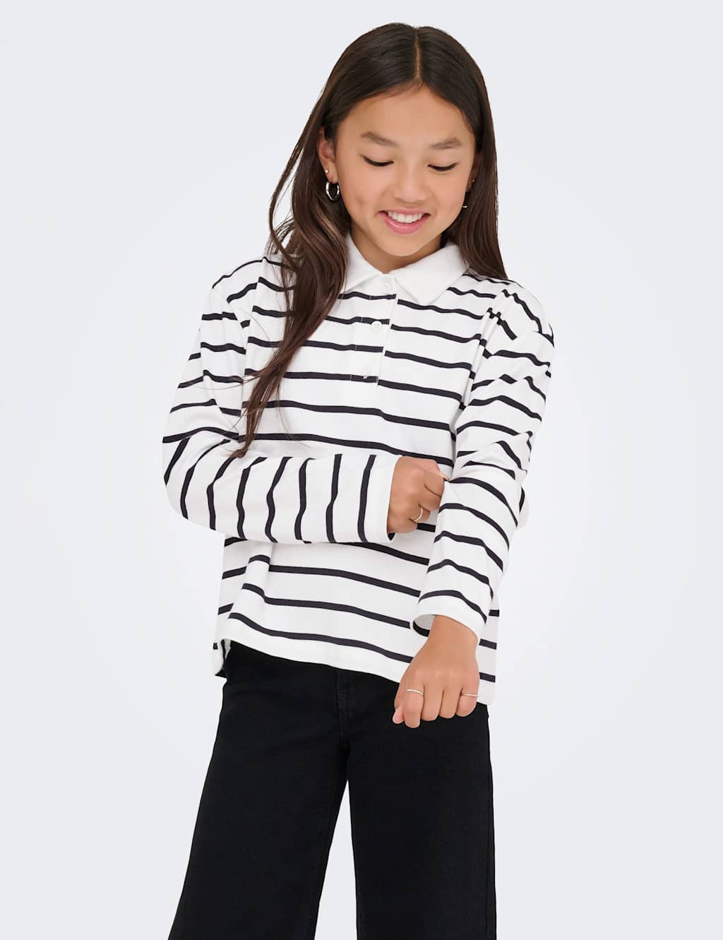 Kids Only Girls Pure Cotton Striped Polo Shirt (7-14 Yrs) - 9-10 Years - White Mix - Available at M&S