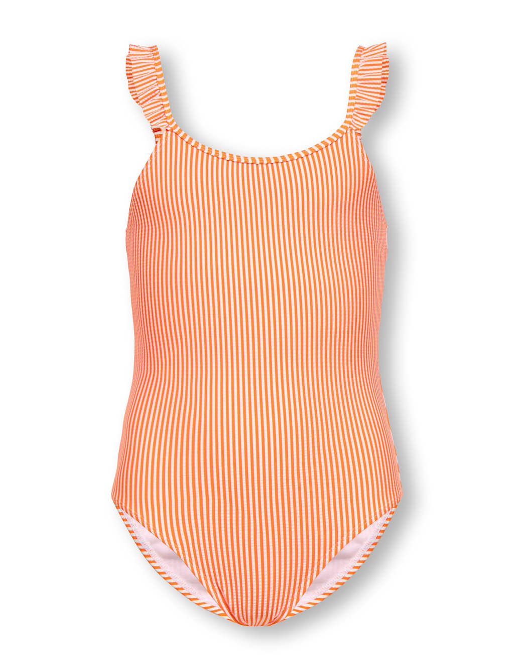 Kids Only Girls Stripe Frill Swimsuit (7-14 Yrs) - 11-12 Years - Orange Mix - Available at M&S