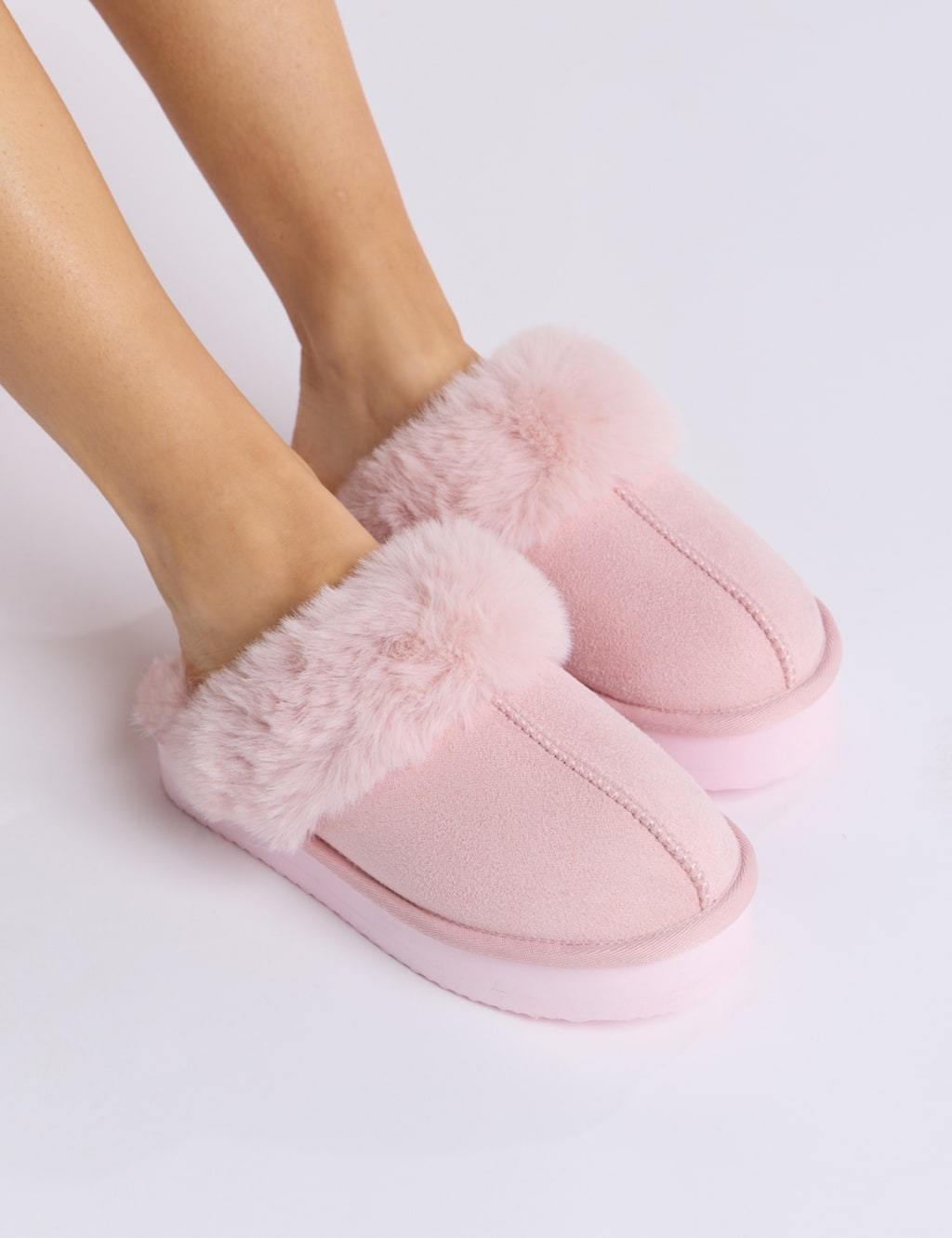 Faux Fur Lined Platform Mule Slippers