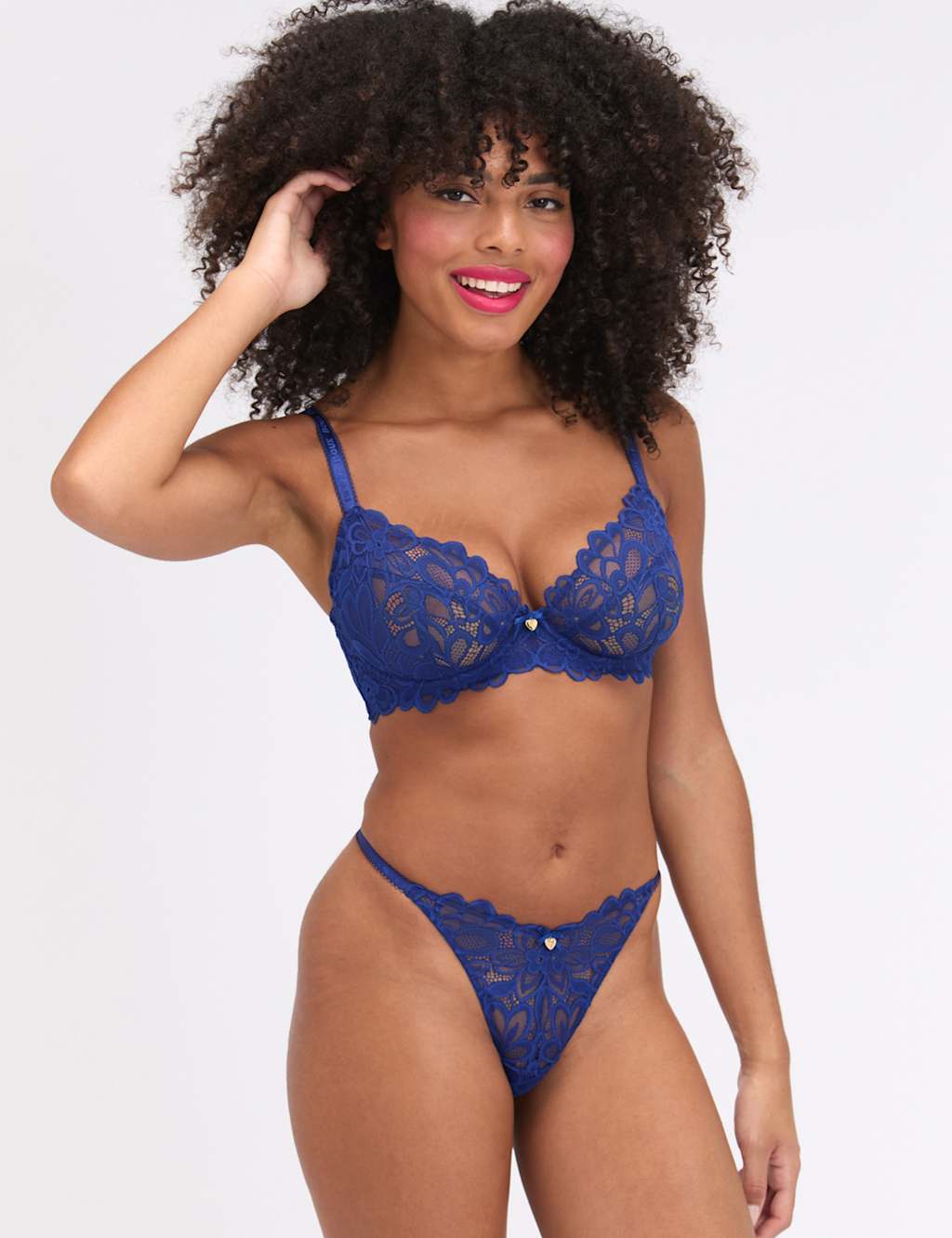 Boux Avenue Women's Floral Lace Wired Plunge Bra (B-G) - 32C - Blue - Available at M&S