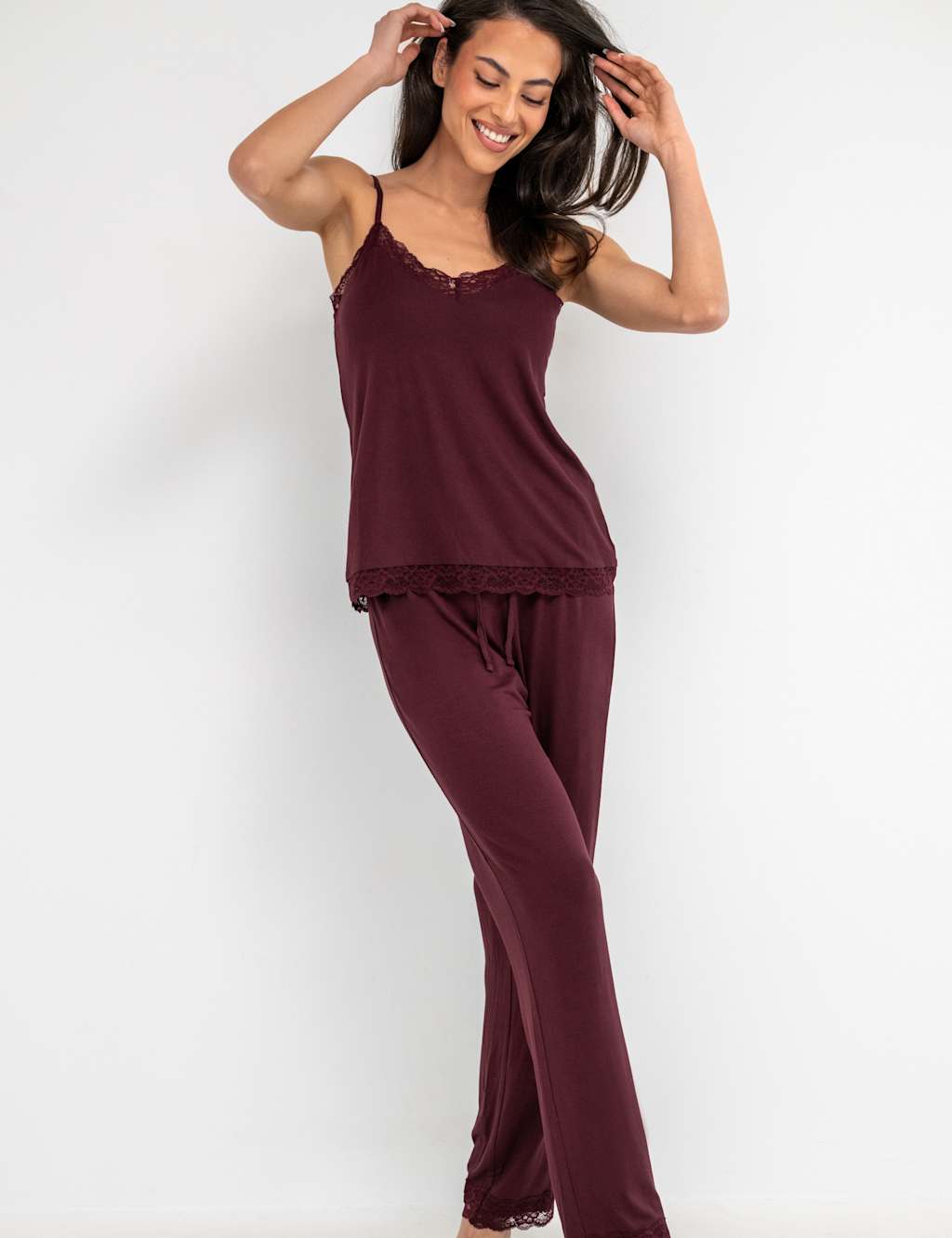 Pour Moi Women's Sofa Loves Lace Pyjama Bottoms - 18 - Burgundy - Available at M&S