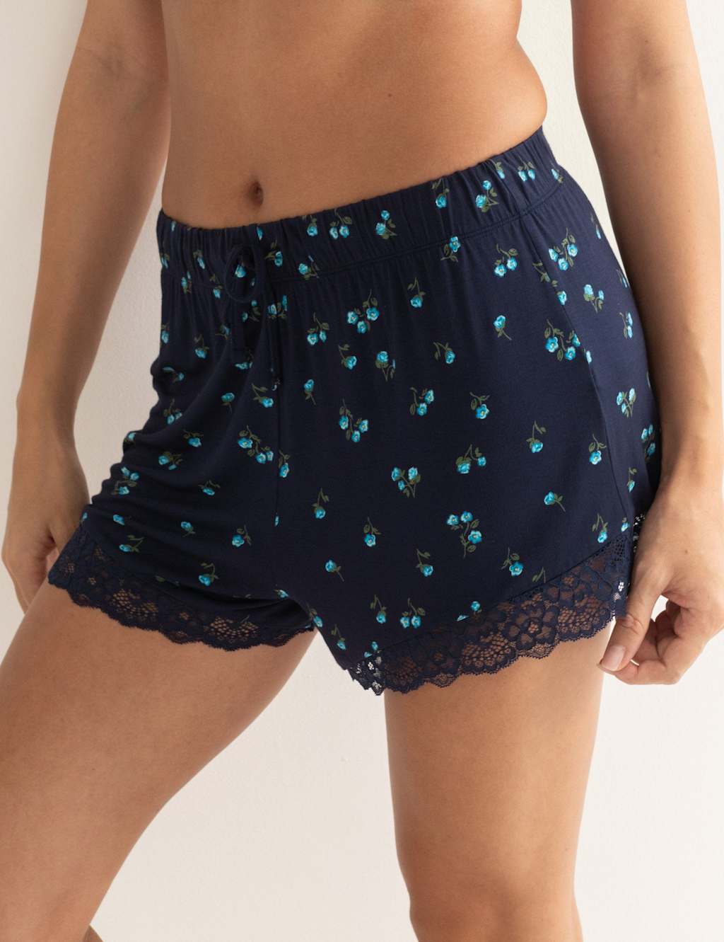 Pour Moi Women's Sofa Loves Lace Trim Pyjama Shorts - 14 - Blue Mix - Available at M&S