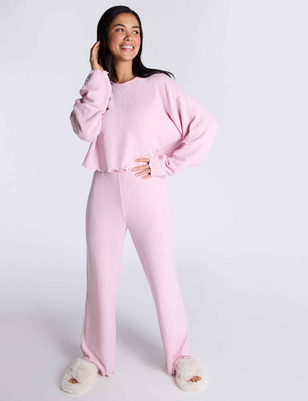 Fleece Lettuce Trim Pyjama Set