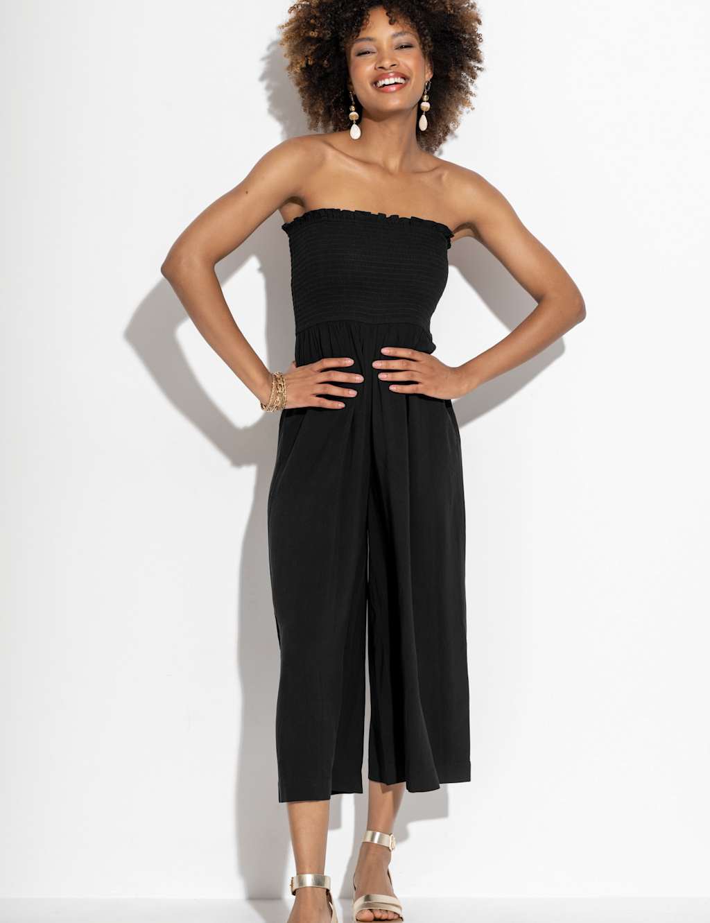 Pour Moi Women's Cropped Wide Leg Jumpsuit - 14 - Black, Bright Blue,Black