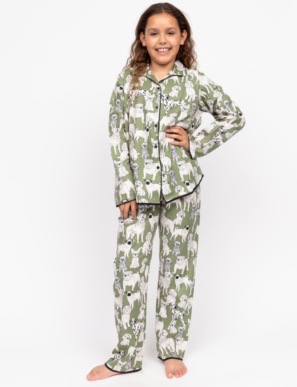 Cyberjammies Girls Cotton Rich Dog Pyjamas (2-13 Yrs) - 12-13 - Green Mix, Green Mix