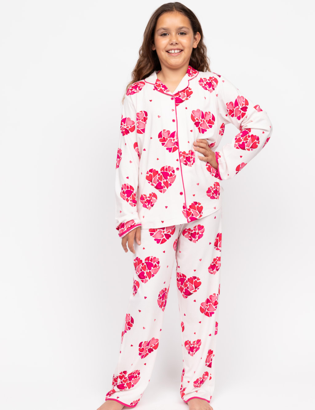 Cyberjammies Girls Cotton Blend Valentines Heart Print Pyjamas (2-13 Yrs) - 8-9 Y - White Mix, White Mix