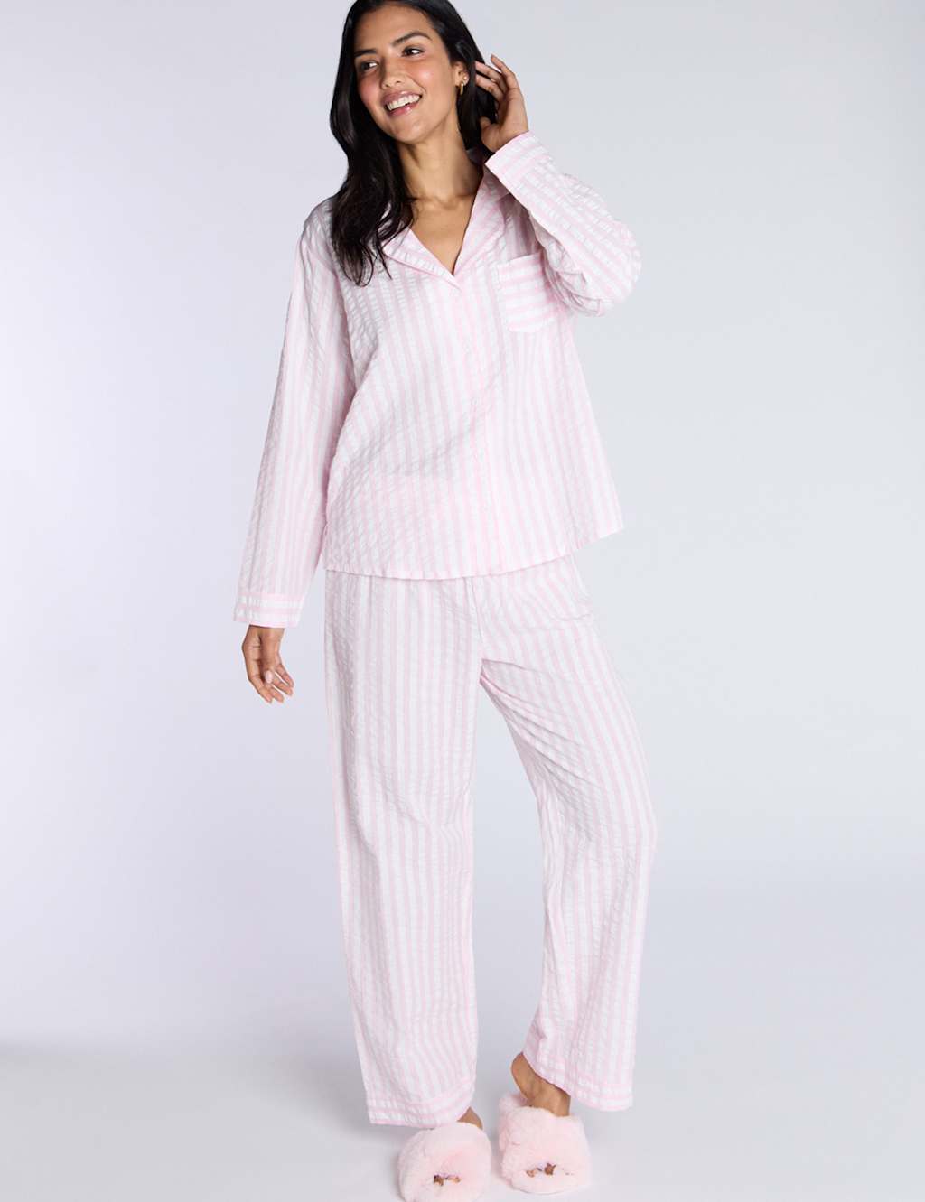 Pure Cotton Seersucker Striped Pyjama Set