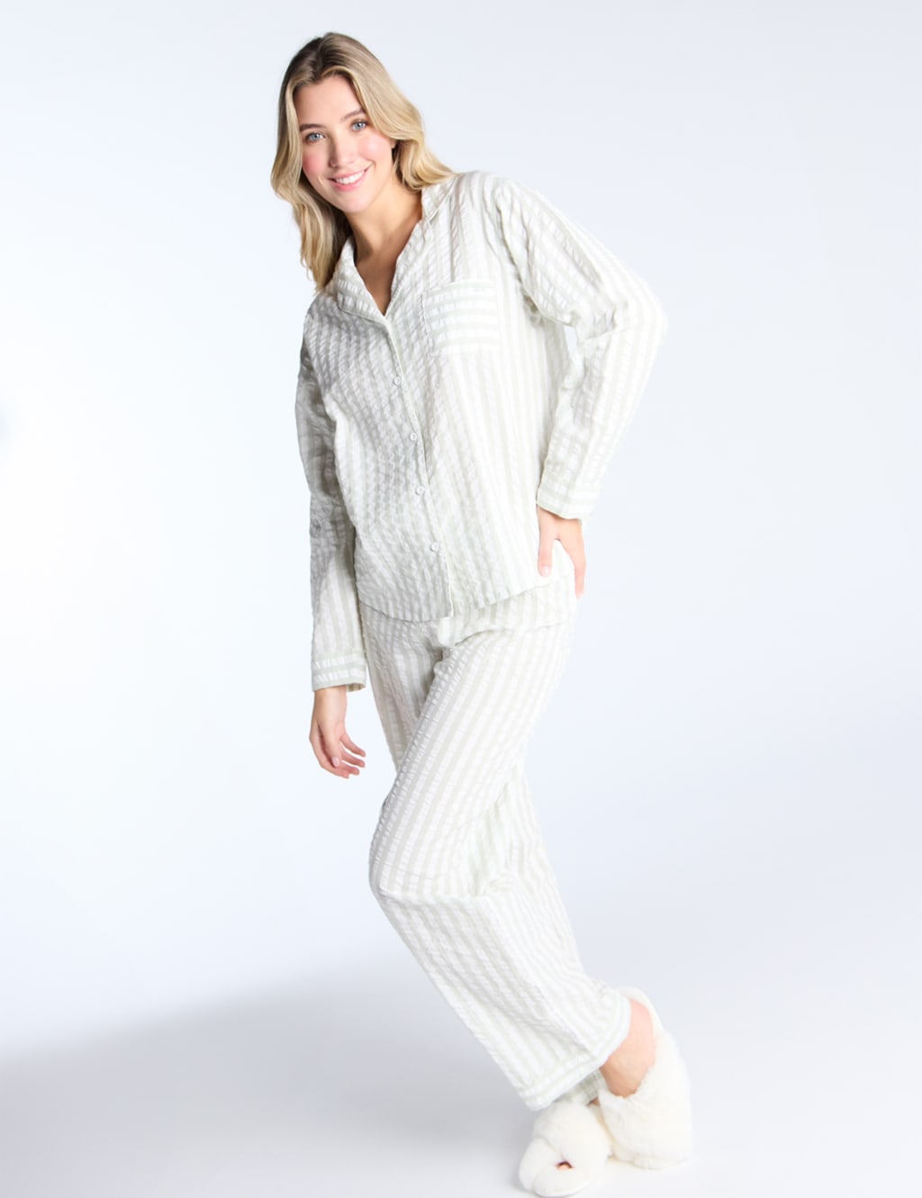 Pure Cotton Seersucker Striped Pyjama Set