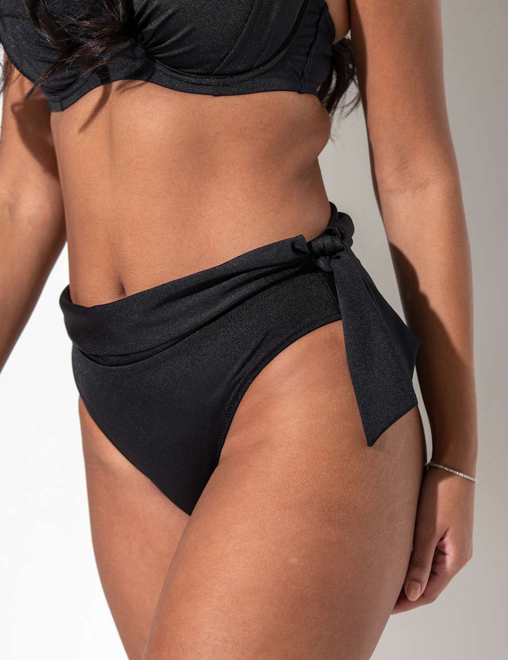 Pour Moi Women's St Kitts Tie Detail Roll Top Bikini Bottoms - 14 - Black, Black