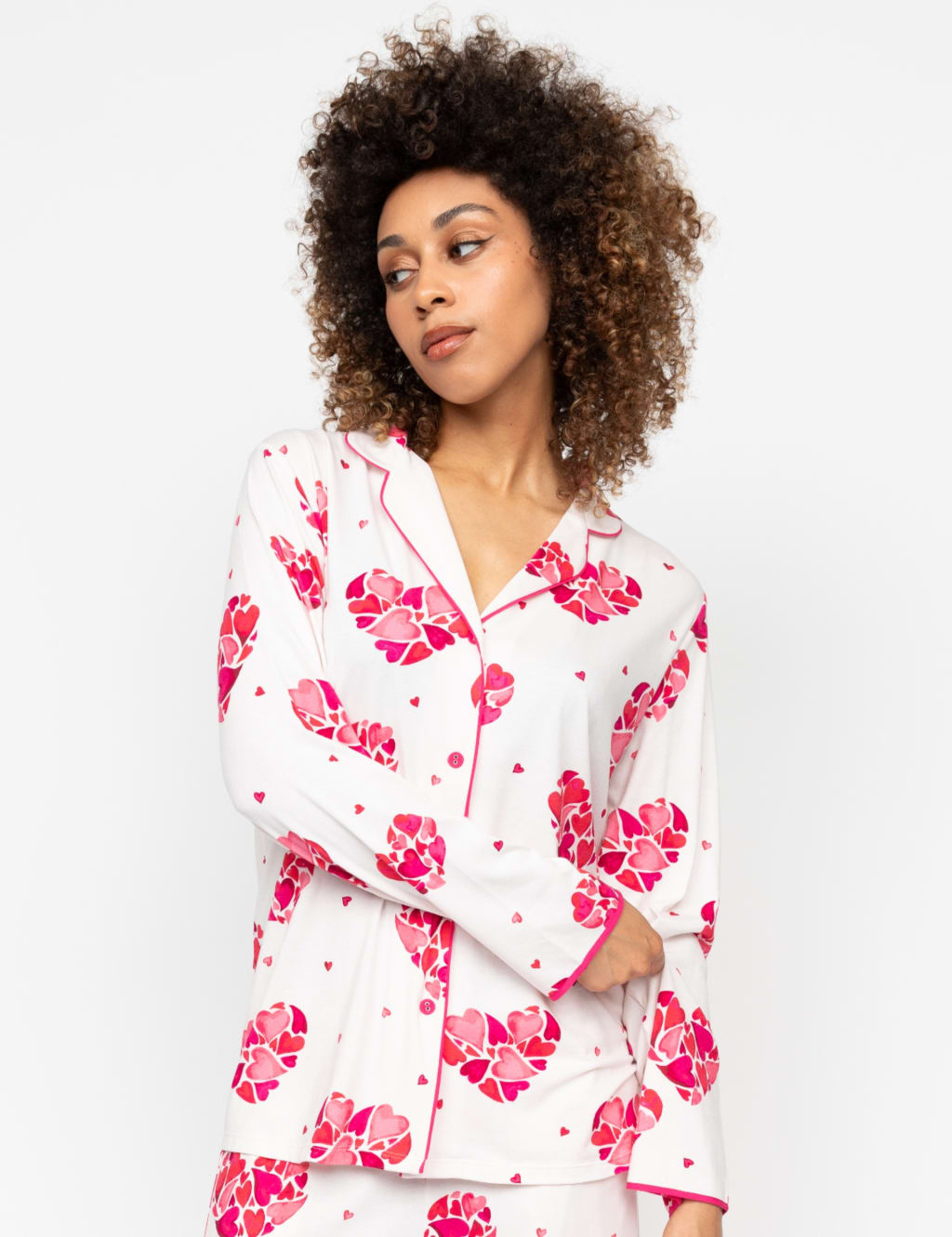 Jersey Heart Print Revere Pyjama Top