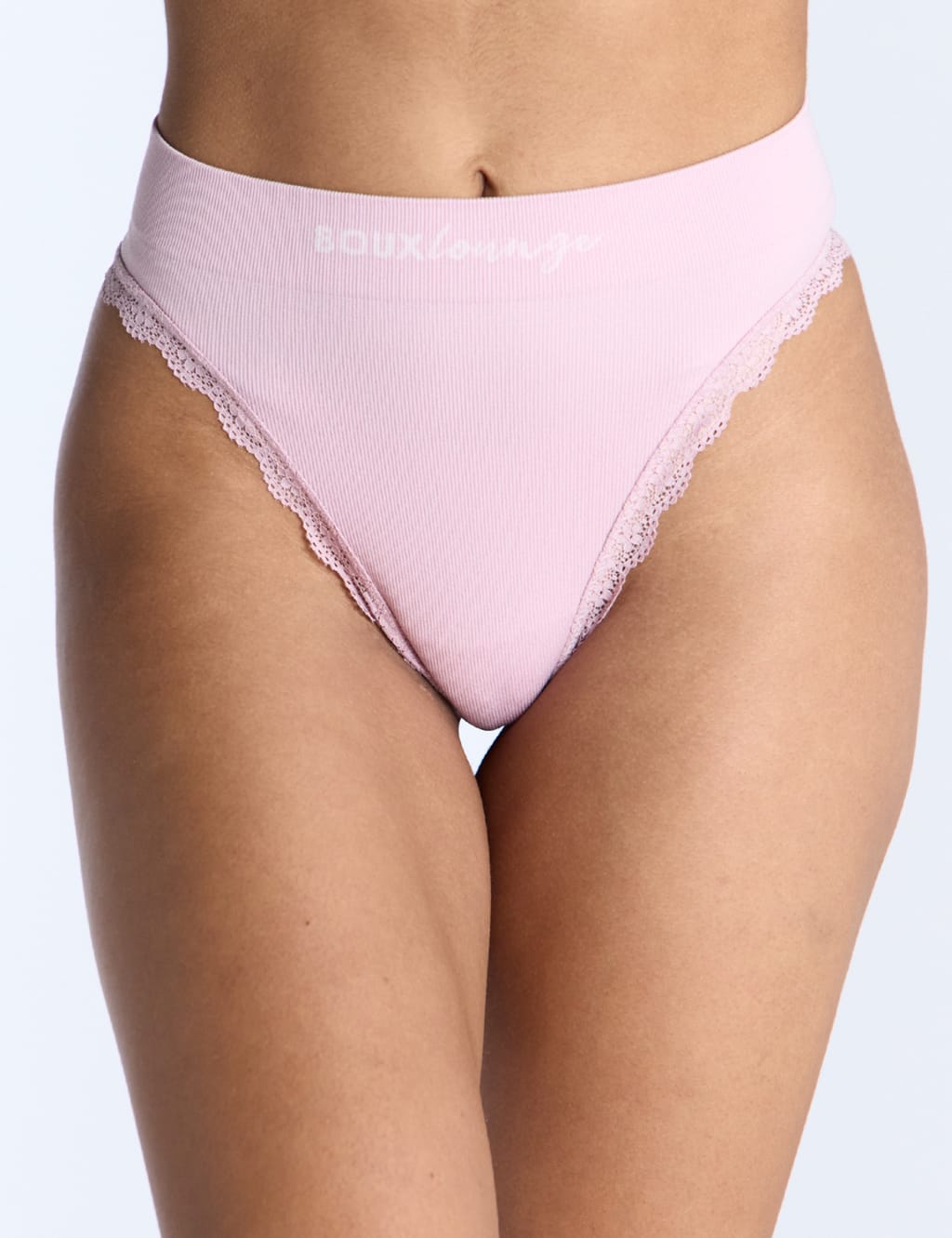 Ribbed Lace Trim Thong