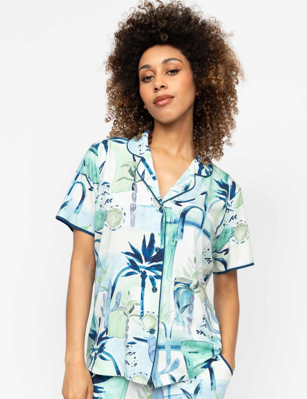 Cyberjammies Women's Cotton Modal Watercolour Print Pyjama Top - 12 - Teal Mix, Teal Mix