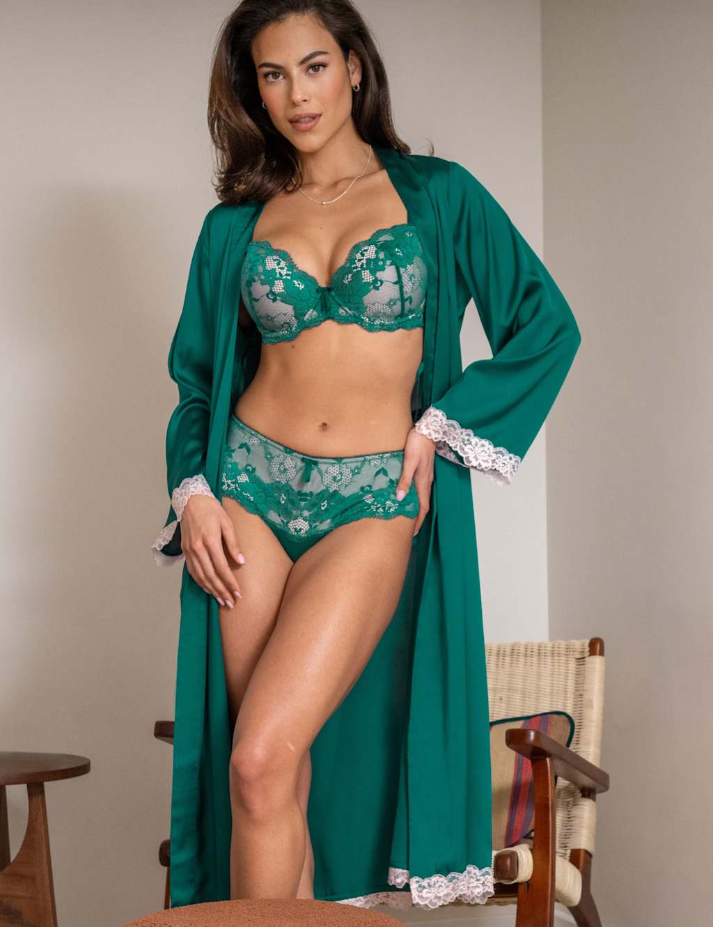 Satin & Lace Wide Sleeve Robe