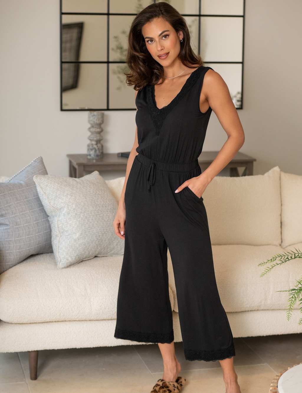 Wide Leg Lace Trim Cropped Playsuit