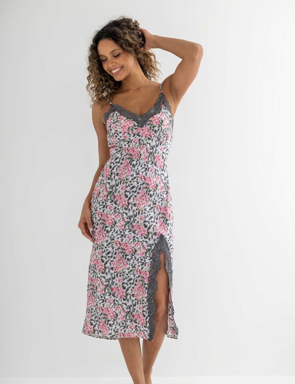 Pour Moi Women's Satin & Lace Strappy Chemise - 12 - Grey Mix - Available at M&S