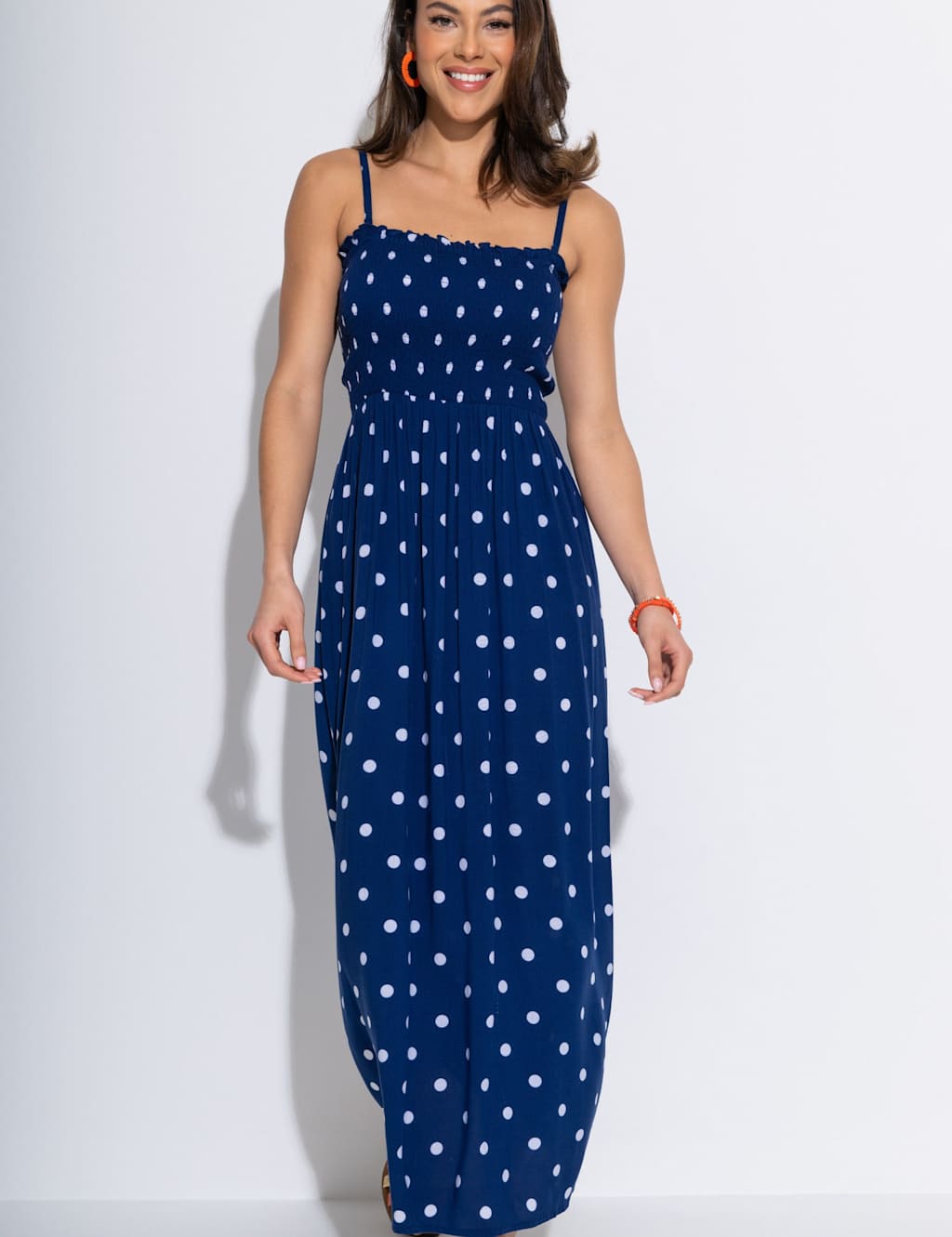 Polka Dot Maxi Shirred Beach Dress