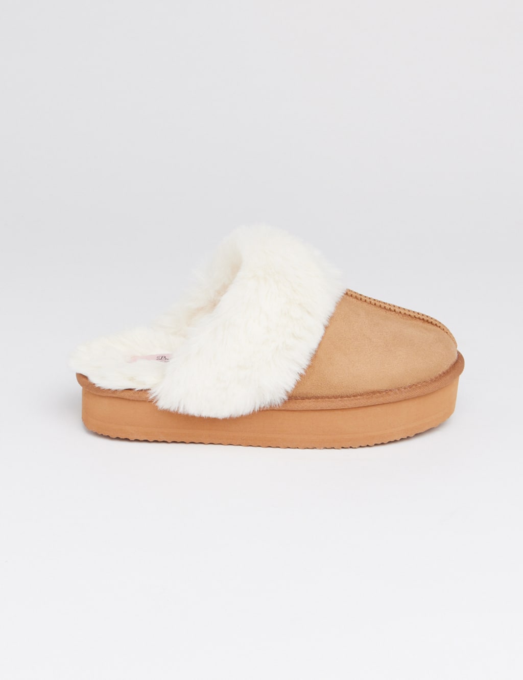 Faux Fur Cuff Flatform Mule Slippers