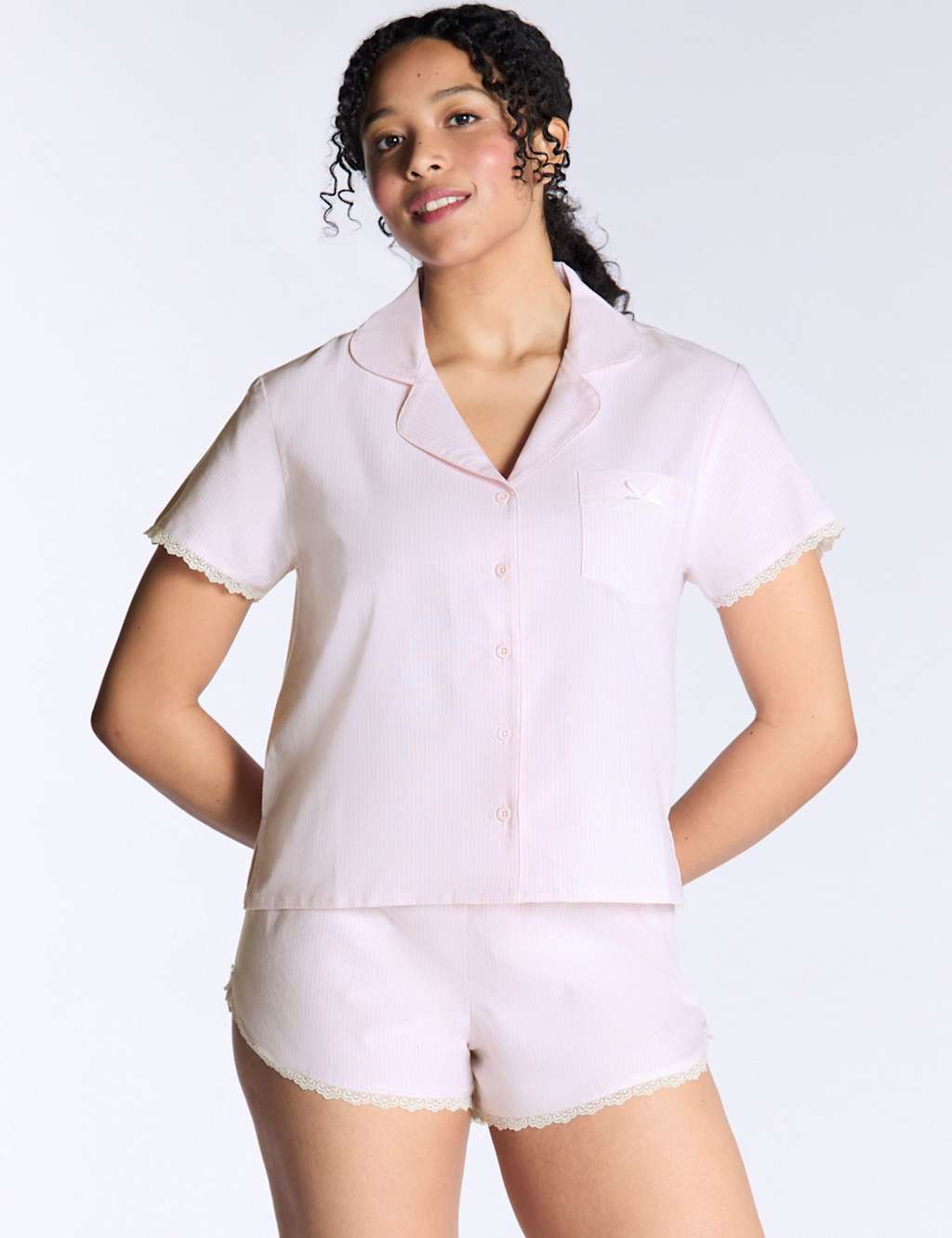 Pure Cotton Striped Revere Shortie Set